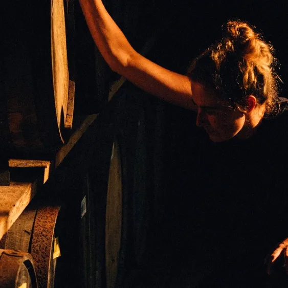 Ardray Whisky process woman looking at barrel