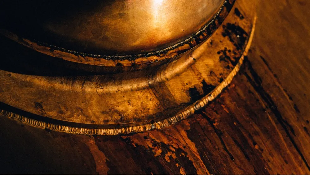 Close-up of a kettle used for distillation of blended Scotch whisky