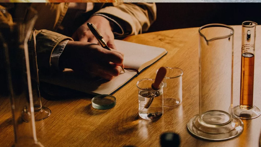 ardray man writing in notebook on table