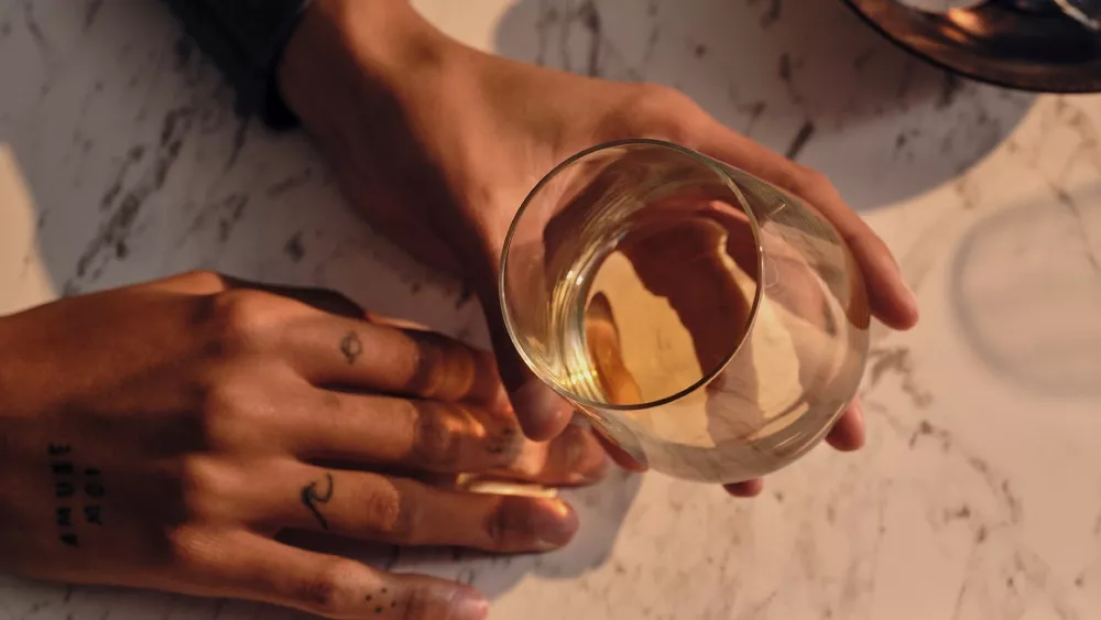 whisky in glass on counter top